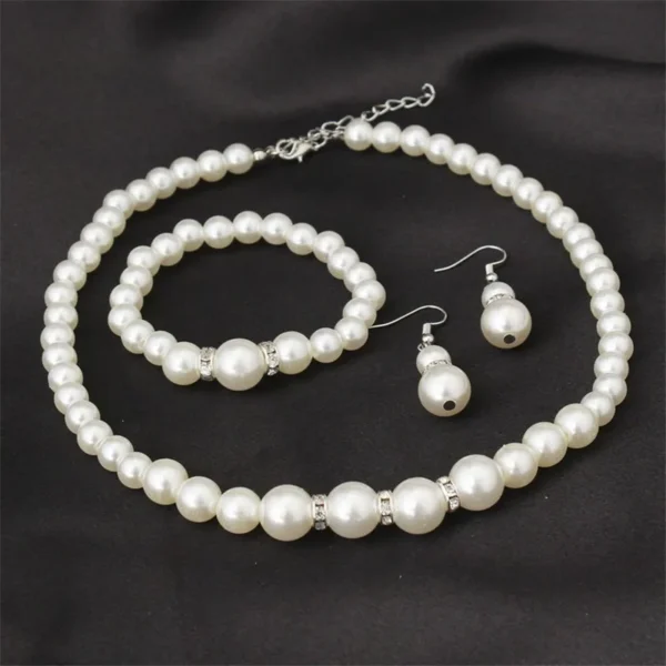 Necklace Bracelet Earrings 3pcs/set Jewelry Set for Women Elegant Wedding Party Imiation Pearl Crystal Beads Accessories Gift