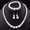 Necklace Bracelet Earrings 3pcs/set Jewelry Set for Women Elegant Wedding Party Imiation Pearl Crystal Beads Accessories Gift