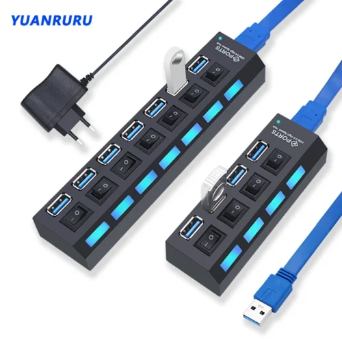 Hf5aad642fdd344499164aa03341f39cdF.webp USB Hub 3.0 Hub USB 3 USB 2.0 Multi USB Splitter Power Adapter 4/7 Port Multiple Expander 2.0 with Switch for PC Accessories