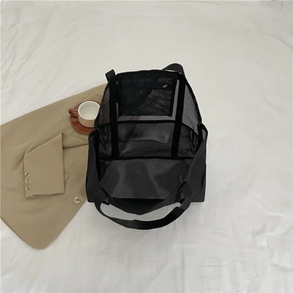 S01b3f5987cdd4507ab3dcbdcec3f862a8.webp Portable Mesh Beach Bag For Women Makeup Travel Storage Wash Bag Summer Travel Swimming Bath Bag Organizer Shopper Totes