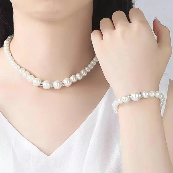 Necklace Bracelet Earrings 3pcs/set Jewelry Set for Women Elegant Wedding Party Imiation Pearl Crystal Beads Accessories Gift
