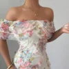 Women's Dresses Elegant and Romantic Ruffled Dress Ladies Sexy Off-the-Shoulder Fitted Mesh Floral Dress Party Gown for Female