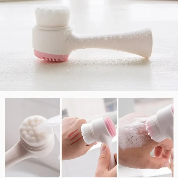 S0878364d43a944b2b2b7bdff2b297cdfj.webp 3D Double Silicone Facial Cleansing Brush Manual Massage Facial Brush Soft Bristles Exfoliator Double Sided Face Wash Brush