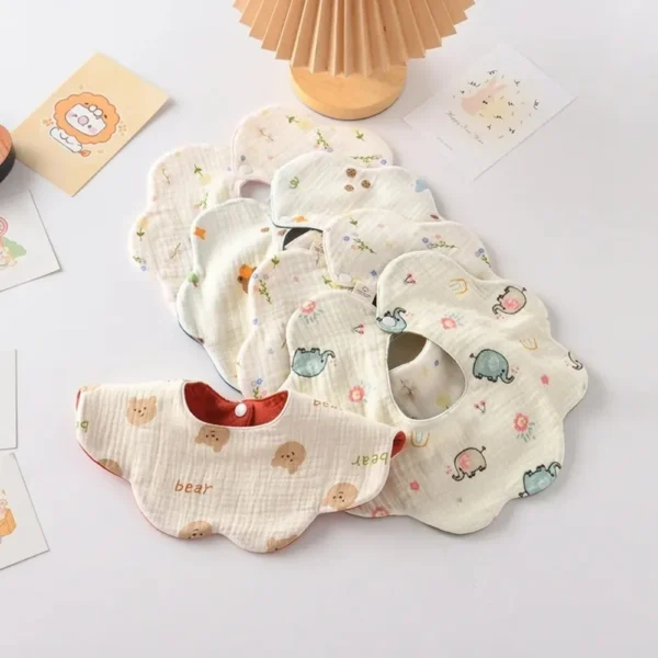 S08f47987e4254747a41843646ceac9361.webp Cute Two-sided Usable Baby Feeding Bib Pure Cotton Gauze Pacifier Saliva Towel Breathable Petal Bib For Newborn Toddler