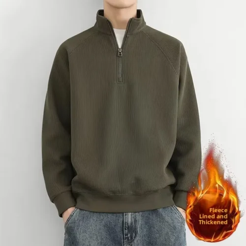 S0a8d8dbeb747493a998821e08f853e86b.webp Thickened Half Zipper Hoodie for Men Warm Fleece Casual Style Stand Collar Autumn Winter New Fashion Loose Fit Comfortable Lo...