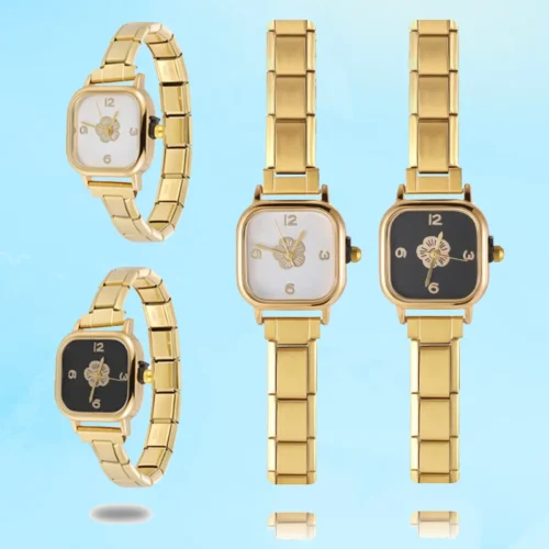 2025 Fashion High Quality Men Women's Stainless Steel Square Flowers Pattern Watch Bracelet For Friend Birthday DIY Jewelry Gift