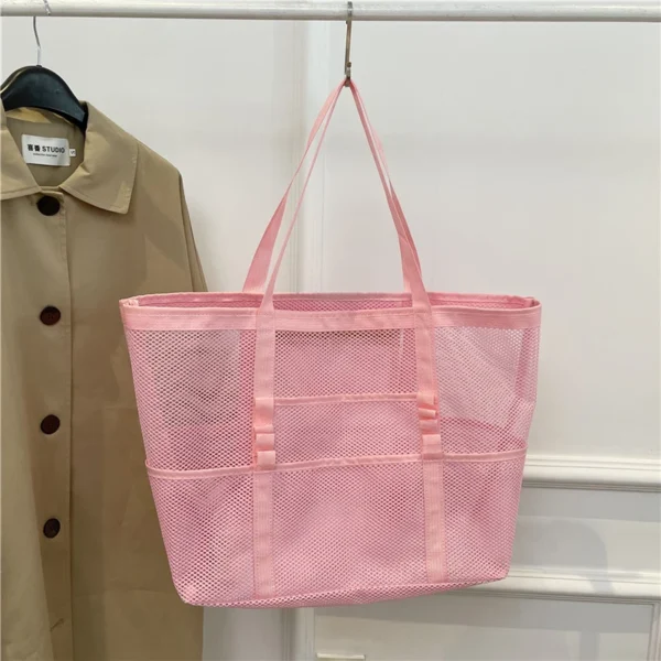 S149729b45a9e4154ae867aefab8d43d1z.webp Portable Mesh Beach Bag For Women Makeup Travel Storage Wash Bag Summer Travel Swimming Bath Bag Organizer Shopper Totes