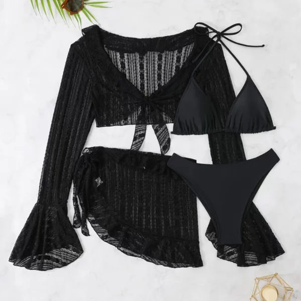 S1d07b1faf6a04601b3e8558930a011b1d.webp 2026 Sexy Four-piece Women Swimsuit Long-sleeve Cover-up Swimwear Summer Solid Bikini Set Brazilian Beachwear Party bathing suit
