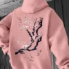 Men'S Hoodie Designed with Retro Ink Wash Style Cherry Blossom Branches Reflecting Eastern Aesthetics Made from Knit Fabric