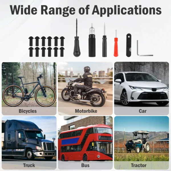 Tire Wheel Repair Kit Set (7 Kinds of Tools Included) Suitable For Most Passenger Cars Motorcycles Car Accessories