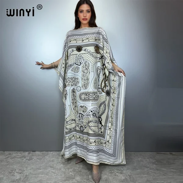 Printed Dresses For Women 2025 Fashion Design Loose Dress Batwing Maxi Long Femme Vestidos Summer Autumn Party Elegant Dress