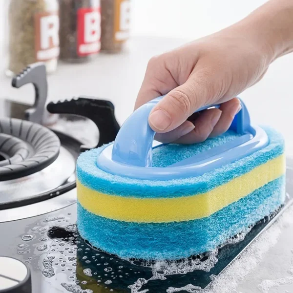 S342aa459a5a24be4accae3c48a9bf831v.webp Household Cleaning Brush With Handle Dish Soap Bathroom Kitchen Tub Thicken Scrubbing Sponge Wipe Durable Tools Accessories Home