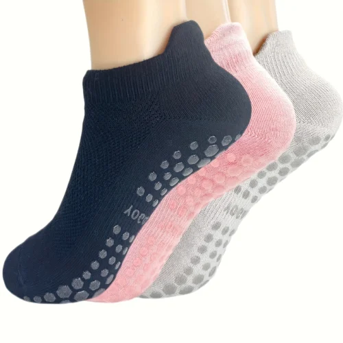 3 Pairs Grip Pilates Socks for Women Yoga Athletic Socks for Barre Ballet Barefoot Workout