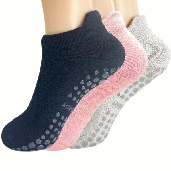 3 Pairs Grip Pilates Socks for Women Yoga Athletic Socks for Barre Ballet Barefoot Workout
