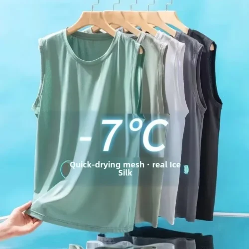 S399845f47c814c6b9dac98ee13e5e1dem.webp Men's Ice Silk Mesh Vest Lightweight Sports Summer Wear Sleeveless T-shirt Tank Top Casual Fashion Outerwear