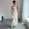 Women's Dresses Elegant and Romantic Ruffled Dress Ladies Sexy Off-the-Shoulder Fitted Mesh Floral Dress Party Gown for Female