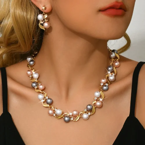 Elegant Faux Pearl Necklace Earrings Set for Women Perfect for Parties Weddings Holidays Casual Style Zinc Alloy Jewelry Kit
