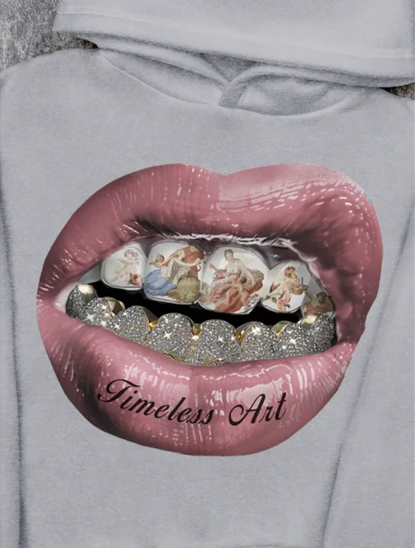 Men's hoodie, casual pink lip print hoodie retro comfortable sweatshirt casual high-quality hoodie