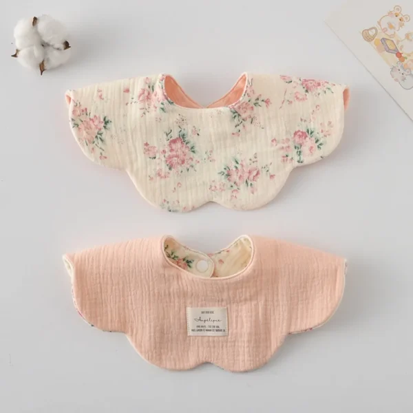S4e7b2802b6a640eaae29a58af0c3b8411.webp Cute Two-sided Usable Baby Feeding Bib Pure Cotton Gauze Pacifier Saliva Towel Breathable Petal Bib For Newborn Toddler