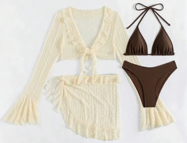 S4fa2593ca0fe434f9404b50c44a2d4369.webp 2026 Sexy Four-piece Women Swimsuit Long-sleeve Cover-up Swimwear Summer Solid Bikini Set Brazilian Beachwear Party bathing suit