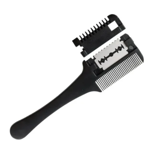 S52835b92c0de43d8b61a33ce7f4891362.webp Hair Cutting Comb Black Handle Hair Brushes with Razor Blades Barber Scissors Hair Salon Thinning Hairdressing DIY Styling Tools