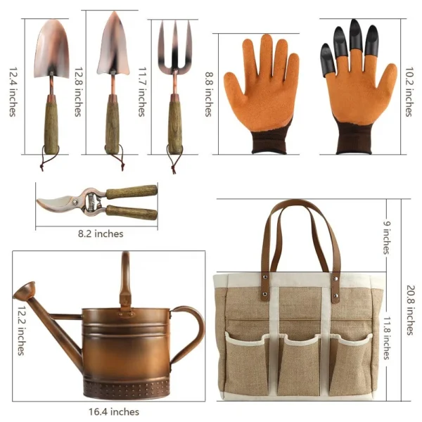 S56ce21a9709a4083bedbf17aaa83e1674.webp Garden Tool Set Include Rake, Cultivator, Pruning Shear, Weeder, Trowel, Transplanter, Gloves,bag,watering Can