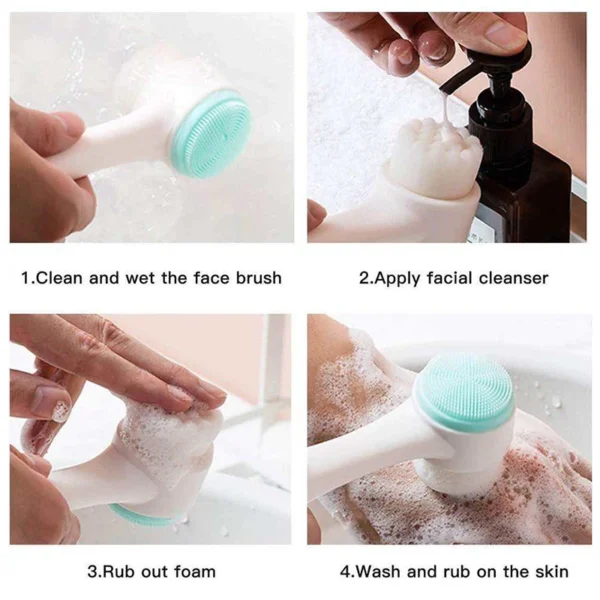 S5a10e29d6b0a458bb5771f651f9de956K.webp 3D Double Silicone Facial Cleansing Brush Manual Massage Facial Brush Soft Bristles Exfoliator Double Sided Face Wash Brush