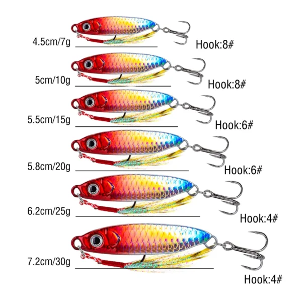 8Pcs Metal Fishing Lure 7g/10g/15g/20g/25g/30g Slow Sinking Fishing Jigs 3D Eyes Laser Fishing Bait with Sharp Hooks for Fishing