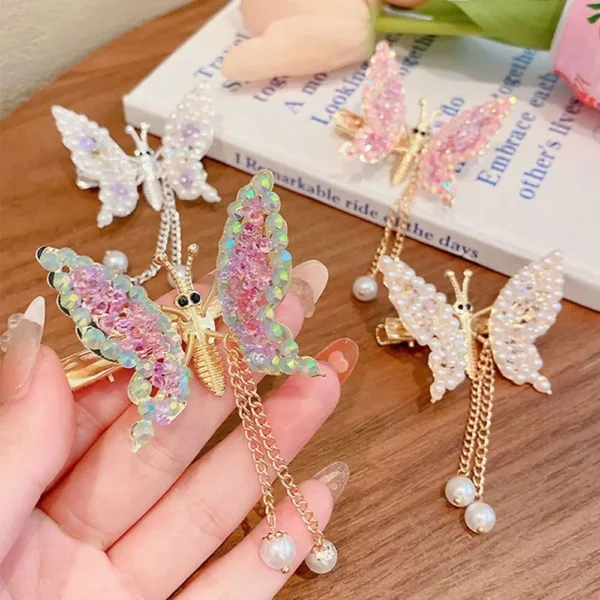 S73e5bca8cf04426cbc4dbc7f9b10a243w.webp Hair Accessories For Women Hair Styling Tassel Butterfly Hairpin Headwear Shiny Hair Clips Flying Barrette Hair Clip
