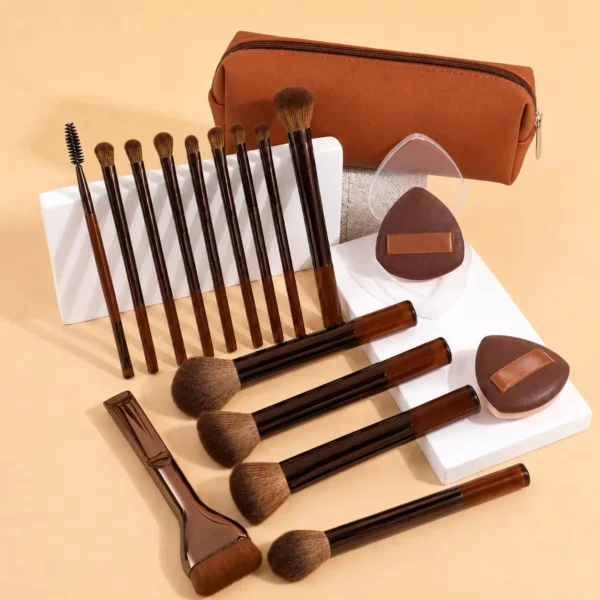 S76f7def0318d418fb6448c455ee01e6bm.webp Brush Set, Includes 14pcs Makeup Brushes + 1pc Makeup Bag + 2pcs Makeup Sponges, Containing Foundation Brush, Blush Brush