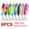 8Pcs Metal Fishing Lure 7g/10g/15g/20g/25g/30g Slow Sinking Fishing Jigs 3D Eyes Laser Fishing Bait with Sharp Hooks for Fishing