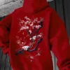 Men'S Hoodie Designed with Retro Ink Wash Style Cherry Blossom Branches Reflecting Eastern Aesthetics Made from Knit Fabric