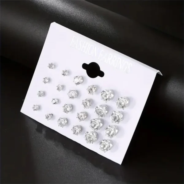 S7bf513bd7ff54b968285281447a90db33.webp 12 Pairs Set Stainless Steel Silver Color CZ Stud Earrings with Gemstone Buds Round Earrings Jewelry Accessories Unisex