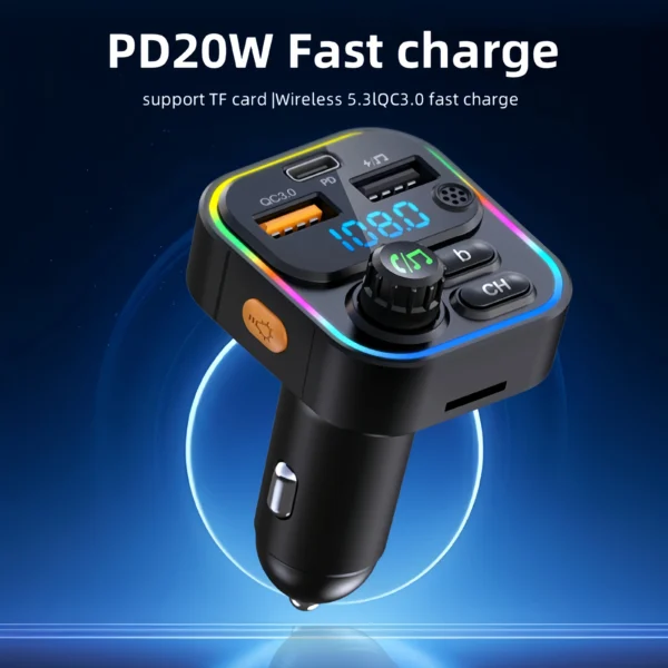 S7d2c446e1e834bbaa98ef1eac106249b7.webp FM Transmitter Bluetooth 5.3 Handsfree Car AUX Radio Modulator MP3 Player with PD20W QC3.0 Fast Charge Adapter Car Accessories