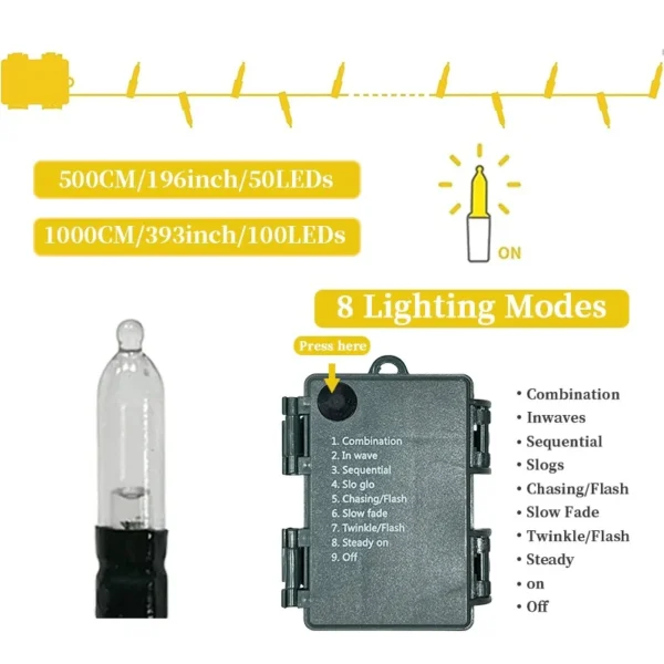 Decorative Christmas String Lights Battery Box Mini Bulb Warm White Multicolor 8 Effects Waterproof IP54 Rating Patio Decor XL