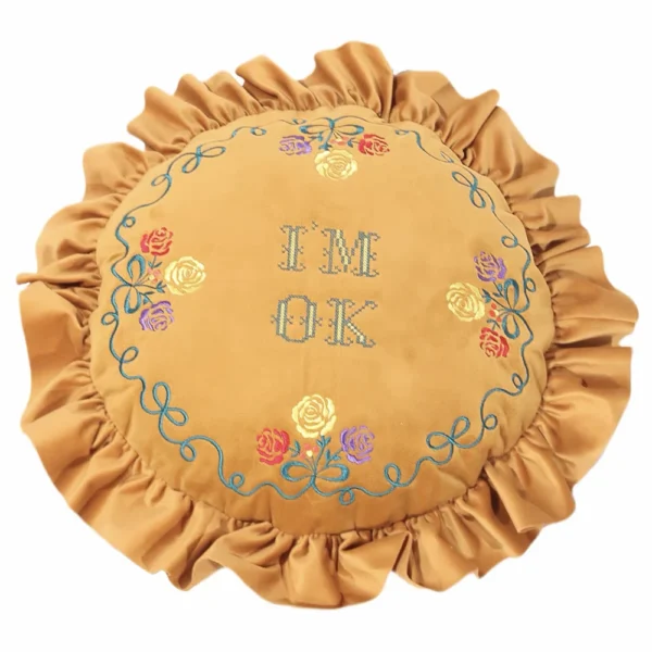 European-Style Pillow Two-Sided Sponge Balcony Cushion Home Decoration Embroidery Letter Printing Ruffled Round Love Pillowcase
