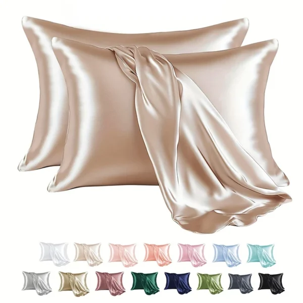 S825e1b8dd13d4f6e935d7176a8fab07dJ.webp 2 Pair Satin Pillowcase - Anti-Allergy Breathable Bedding Polyester Satin with Envelope Closure Machine Washable & Skin-Friendly