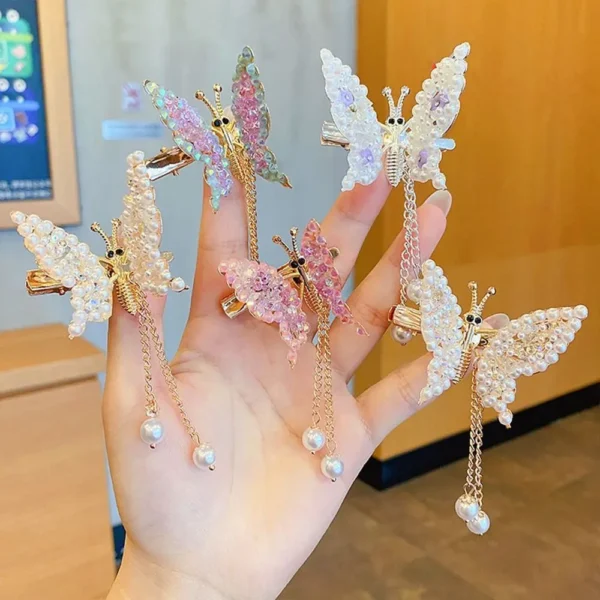 S8cfe2e9b1ee646cd95d0f33037fa52daK.webp Hair Accessories For Women Hair Styling Tassel Butterfly Hairpin Headwear Shiny Hair Clips Flying Barrette Hair Clip