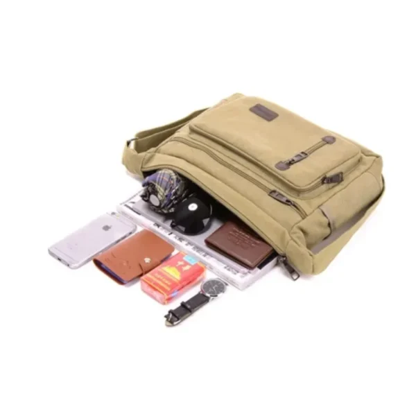 Canvas Shoulder Crossbody Bag for Men Women Retro Simple Fashion Multi Layered Square