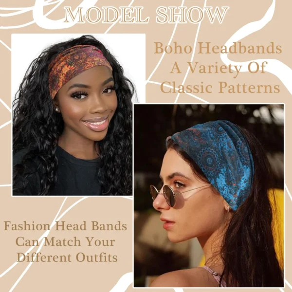 S952215f784e543a390c5080c051e8fe1H.webp Boho Headbands for Women Knotted Wide Headwrap Turban Yoga Workout Head Bands Stretch Hiarbands Cotton Bandana Hair Accessories