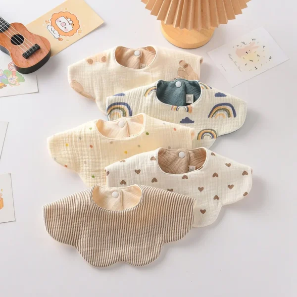 S97f0e1ba48ef42bd86a2b8633a98feb9f.webp Cute Two-sided Usable Baby Feeding Bib Pure Cotton Gauze Pacifier Saliva Towel Breathable Petal Bib For Newborn Toddler