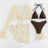 S984f69f4b7cc46709c1272e7c6883576Z.webp 2026 Sexy Four-piece Women Swimsuit Long-sleeve Cover-up Swimwear Summer Solid Bikini Set Brazilian Beachwear Party bathing suit