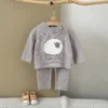 S991d5a3a46e34704a8cc97e1fa27cc09v.webp Baby Girl Clothes Cotton Spring Fall Baby Boy Clothing Lamb Pattern Towel Embroidery Top+Casual Knee Protection Pants Sets