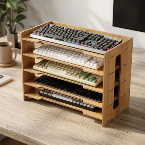 Keyboard Organizer Stackable Bamboo Wood Desk Organizer Save Space for Documents Letter Sorter Envelopes and Magazine Holder