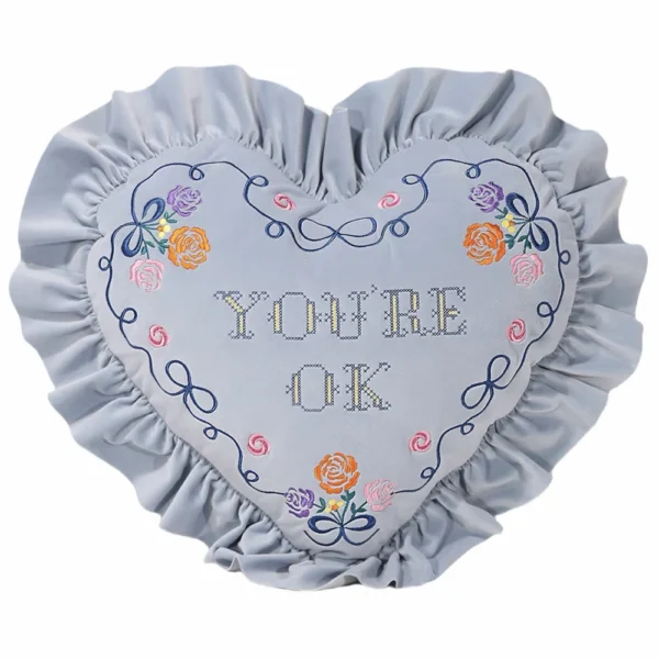 European-Style Pillow Two-Sided Sponge Balcony Cushion Home Decoration Embroidery Letter Printing Ruffled Round Love Pillowcase