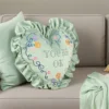 European-Style Pillow Two-Sided Sponge Balcony Cushion Home Decoration Embroidery Letter Printing Ruffled Round Love Pillowcase