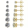 6pairs/set 3-8mm Stainless Steel Stud Earrings With Sparkling Hypoallergenic Cubic Zircon For Men And Women