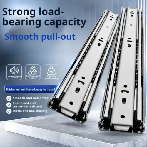 Cabinet Keyboard Tray Hardware: 3-Section Stainless Steel Drawer Slides, Soft Close Silent Hydraulic Full Extension Slide Rails