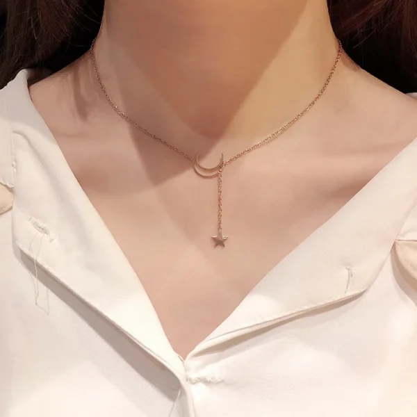 Sad5b4b0f9337478cbf023425cd3ae235g.webp New Simple Moon Star Pendant Choker Necklace Simple Gold Color Alloy Charm Chain Collares Necklace For Women Party Jewelry