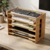Keyboard Organizer Stackable Bamboo Wood Desk Organizer Save Space for Documents Letter Sorter Envelopes and Magazine Holder